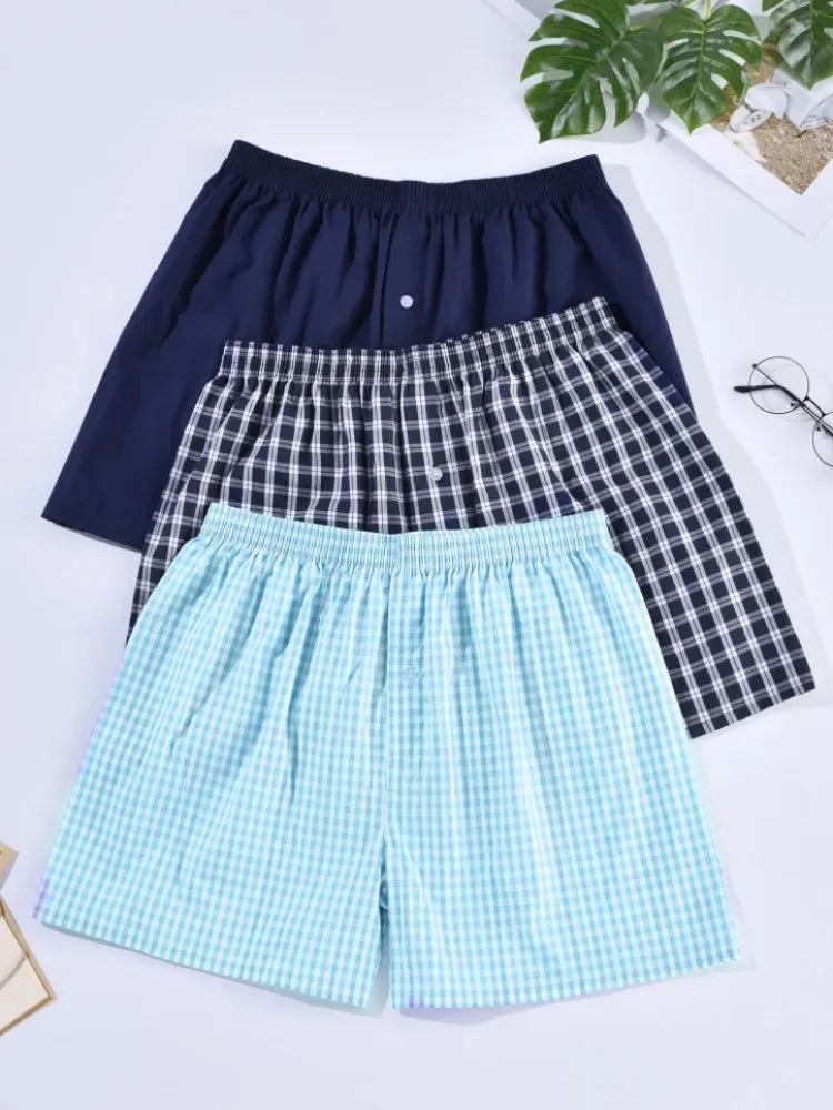 Mens Underwear Boxers Shorts Casual Cotton Sleep Underpants Homewear Men Arrow Panties Striped Plaid Loose Comfortable Underwear