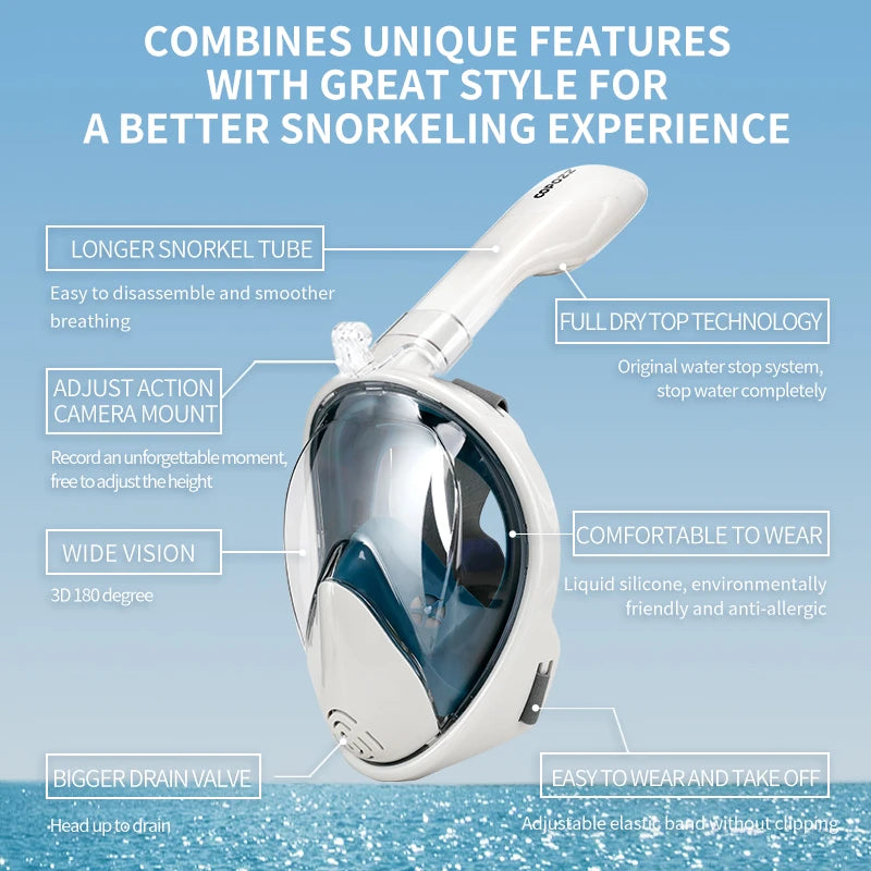 COPOZZ Scuba Underwater Hunting Diving Mask Anti Fog Snorkel Mask Breathing for Gopro Camera Men Women Full Face Mask Adult