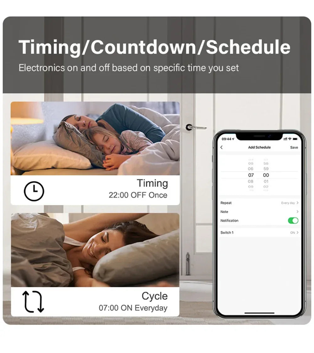 AUBESS Tuya WiFi Smart Switch 16A DIY Breaker Relay Module Smart Home Smart Life App 2 Way Remote Control Via Alexa Google Home