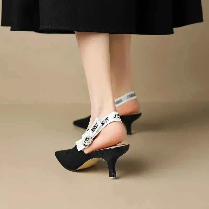 High Heels Women Sexy Sandals Mid Heels Slingback Summer Slippers 2025 Fashion Luxury Pumps New Flip Flops Shallow Mujer Slides