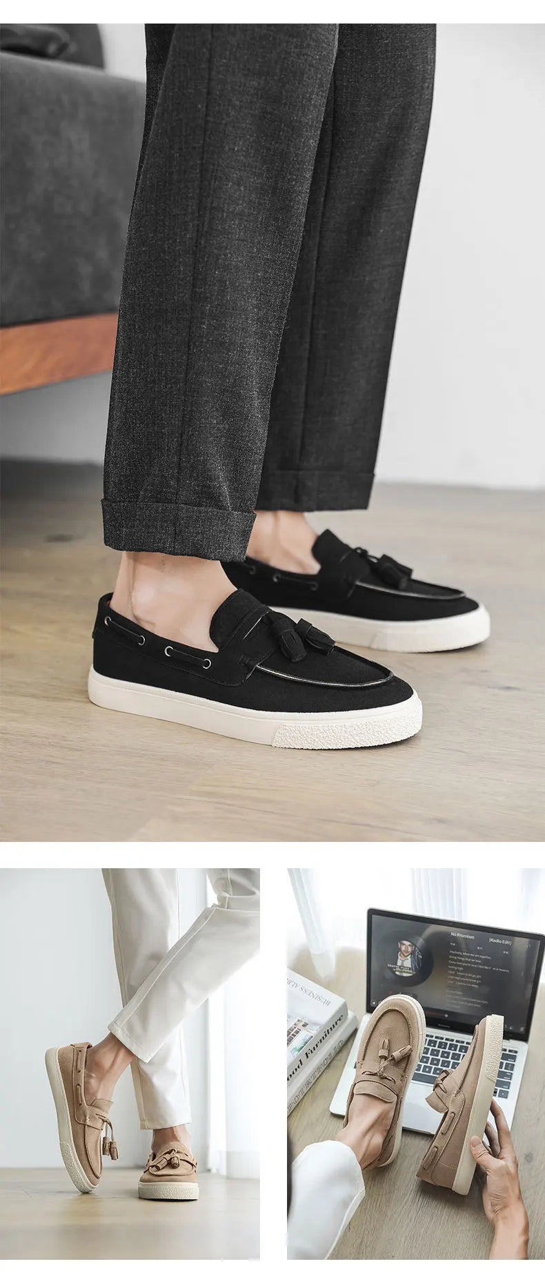 2025 Men Flat Loafers Frosted Suede Flat Shoes Comfortable Non Slip Trendy Fashion Loafers Lightweight Outdoor Casual Shoes
