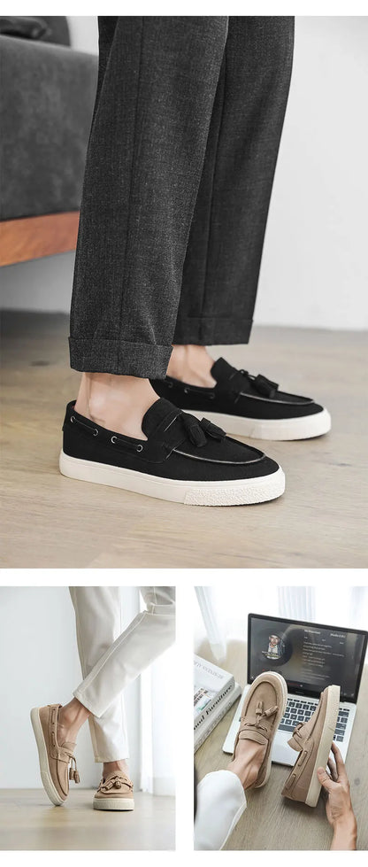 2025 Men Flat Loafers Frosted Suede Flat Shoes Comfortable Non Slip Trendy Fashion Loafers Lightweight Outdoor Casual Shoes
