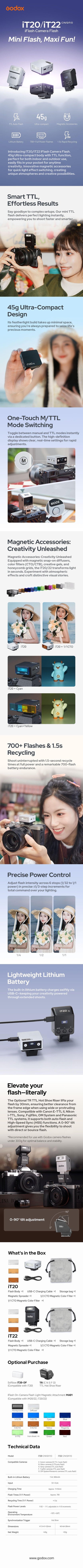 Godox iT20 Mini TTL Auto Camera Flash 1.5S Rapid Recycling Portrable on Camera Flash for Sony Canon Fuji Fuji Ricoh