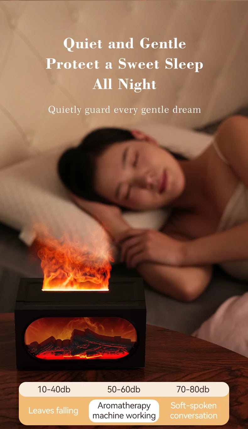 250ml Flame Fireplace Aroma Humidifier Colorful Light Aromatherapy Essential Oil Diffuser with Timed Auto Off for Home Bedroom