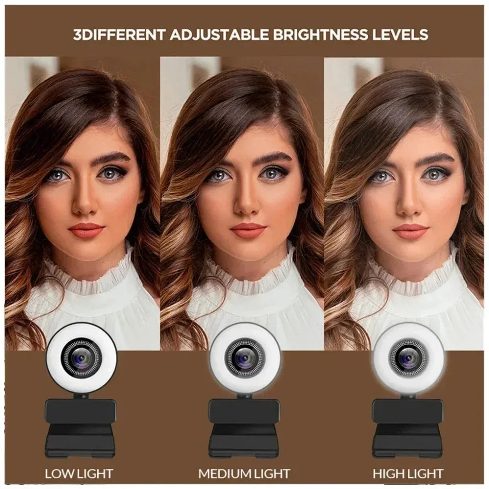 4K Webcam Mini Camera Full HD Webcam With Ring Fill Light Microphone USB Live Broadcast For Youtube PC Laptop Video Shooting