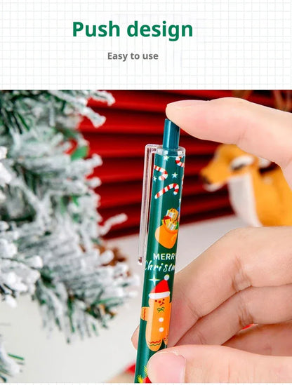 50Pcs/Lot Cute Christmas Press Gel Pens Cartoon Santa Claus Kawaii Christmas Gift Black Ink Pen Student School Office Supplies