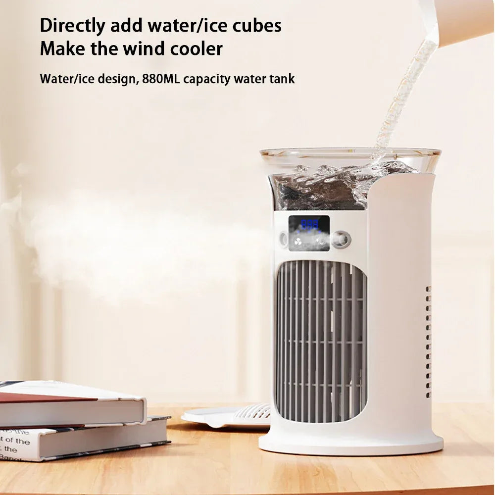 Portable Rechargeable Quiet Cool Air Fan with Humidifier, Desktop Air Conditioner, Water/Ice Cooling Cooling Fan For Office/Home