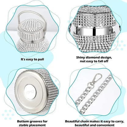 350/500/750/1000ml Luxury Rhinestone Thermos Bottle 2pcs Chain Portable Water Bottle Double Wall Stainless Steel Thermal Flask
