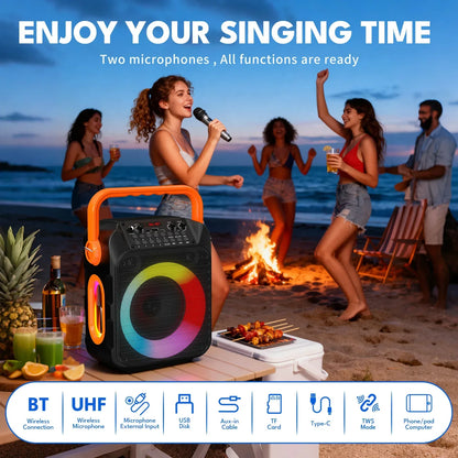 Karaoke Machine for Adults, Karaoke Speaker with Two Wireless Microphones, Portable Bluetooth Speaker PA System for Party, Kara