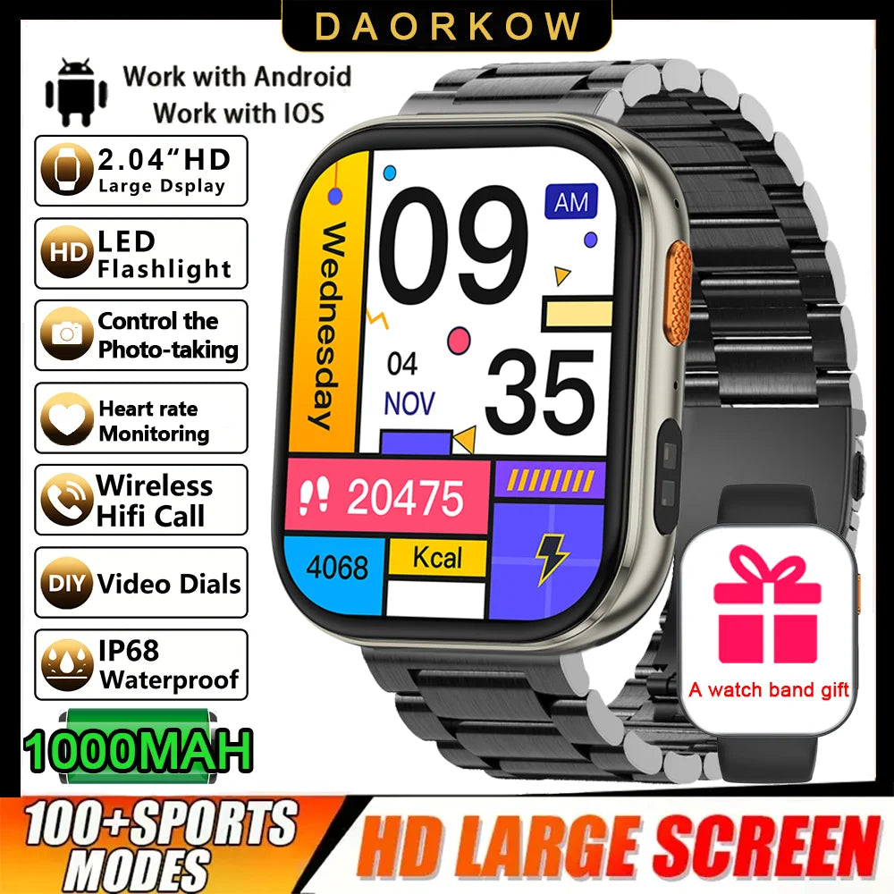 2026 2.04-inch Ultra Smart Watch 1000mAh High Capacity Battery Outdoor Sports Fitness Health Monitoring Smartwatch For Men Women