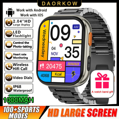 2026 2.04-inch Ultra Smart Watch 1000mAh High Capacity Battery Outdoor Sports Fitness Health Monitoring Smartwatch For Men Women