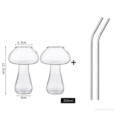 Mushroom Cocktail Glass Cup with Straw For  drinks Beer Creative Clear Wine Glasses Coffee Cups Drinkware Bar Tool