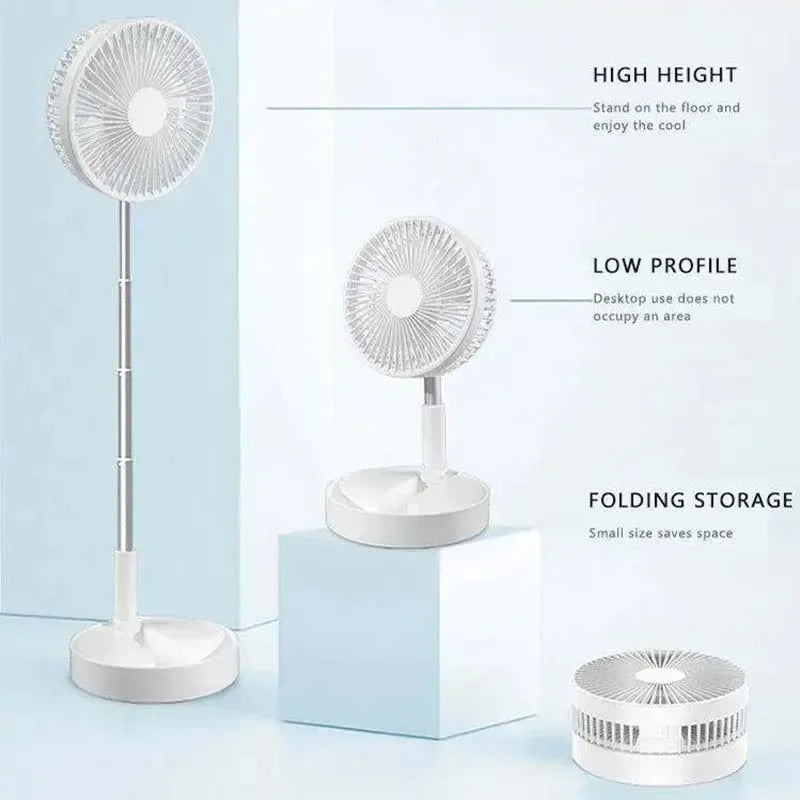 Foldable Telescopic Wireless Portable Desk Fan Usb Rechargeable Built-In Battery Oscillating Standing Air Cooling Fan