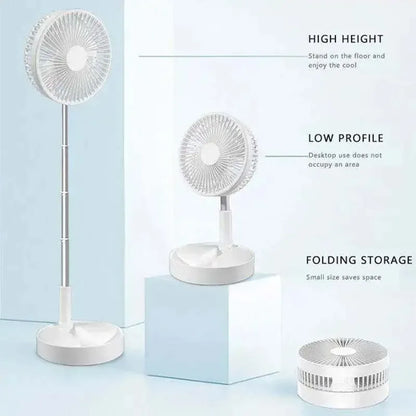 Foldable Telescopic Wireless Portable Desk Fan Usb Rechargeable Built-In Battery Oscillating Standing Air Cooling Fan