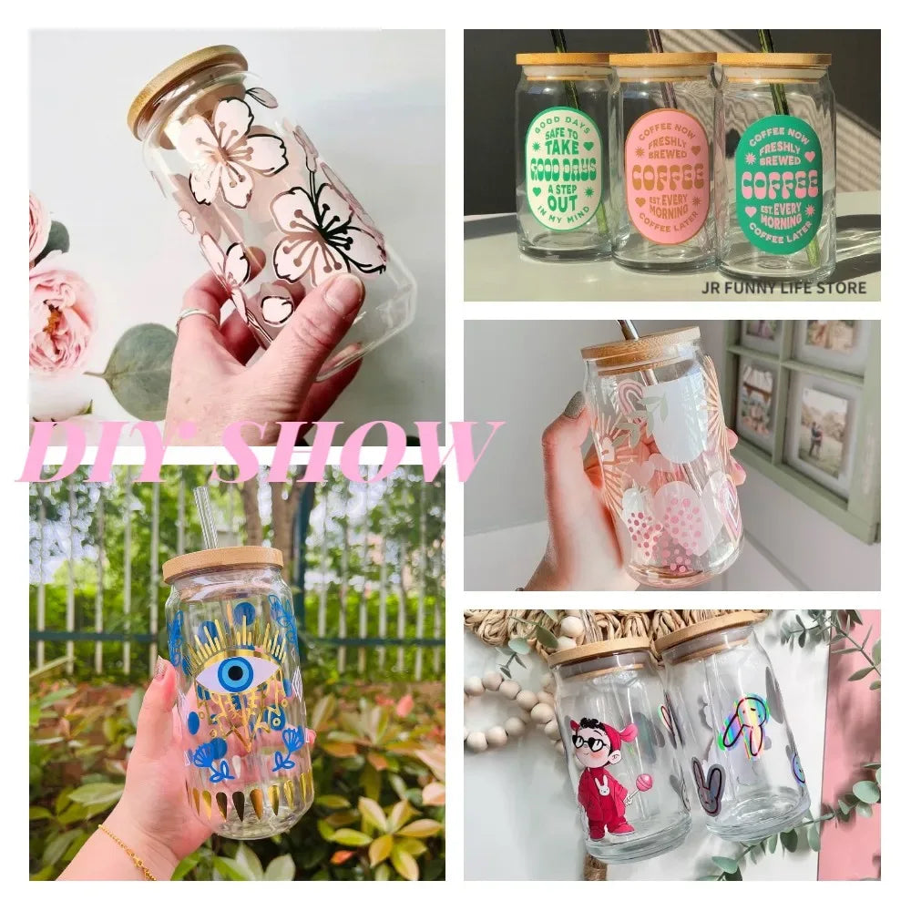 Glass Cup With Straw and Bamboo Lid Transparent Bubble Tea Cup Cold Drinking Glasses Iced Coffee Mug Beer Can Juice Milk Cup