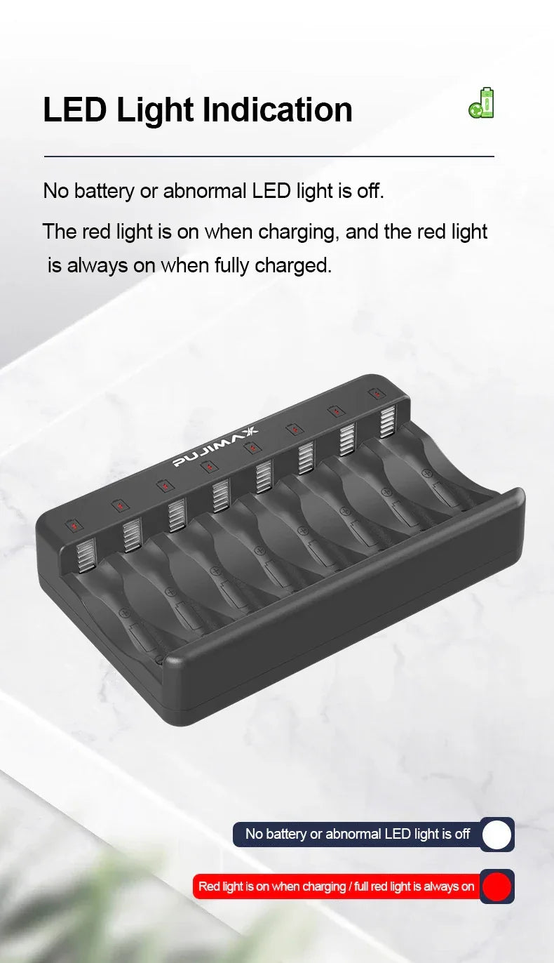 PUJIMAX 8-Slots 1.2V LCD Display Smart Battery Charger For AA/AAA NiMh NiCd  Rechargeable Batteries aa aaa Batteries Charger