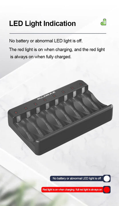 PUJIMAX 8-Slots 1.2V LCD Display Smart Battery Charger For AA/AAA NiMh NiCd  Rechargeable Batteries aa aaa Batteries Charger