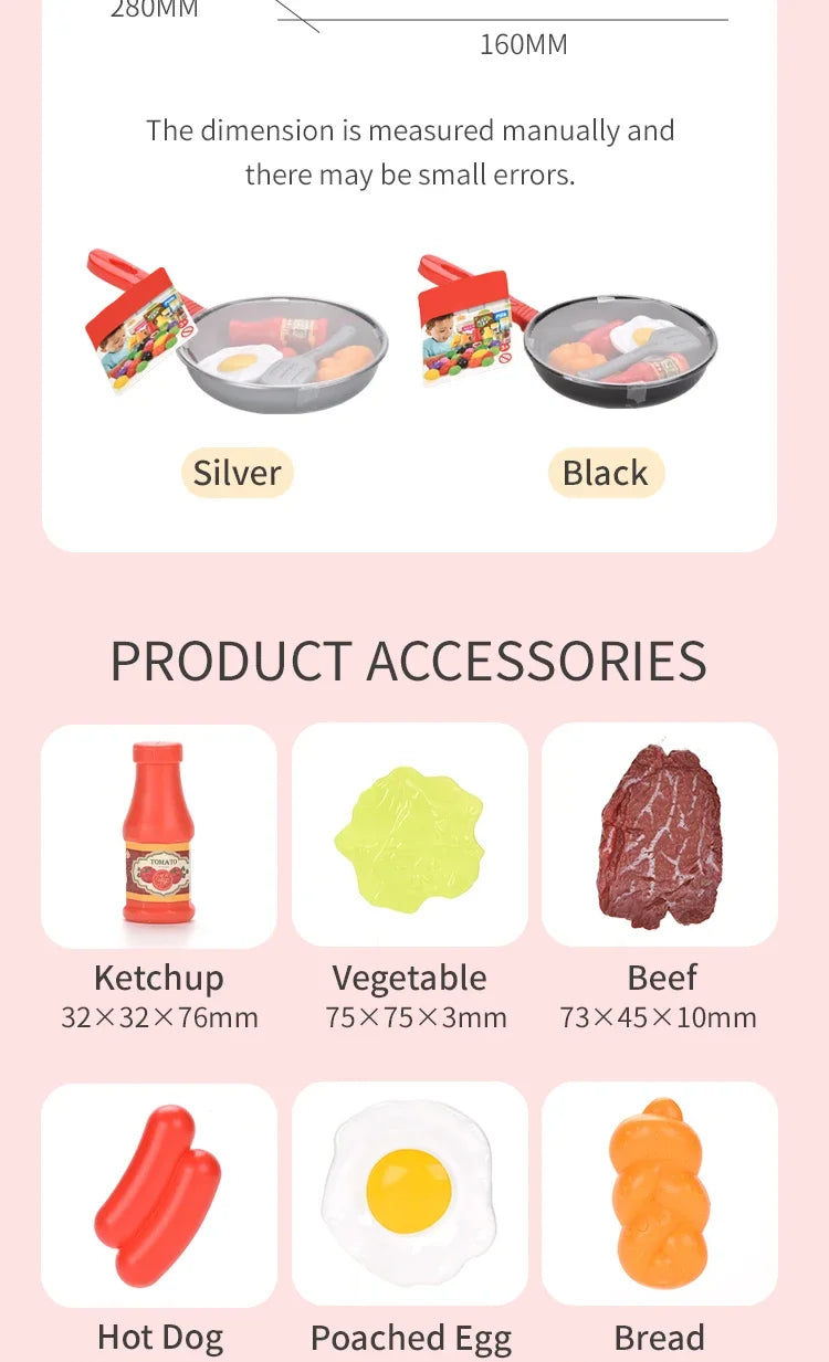 8pcs/set Simulation Kitchenware Play Set Pot Steak Vegetable Bread Hot Dog Omelette Children Toy Kitchen Food Toys