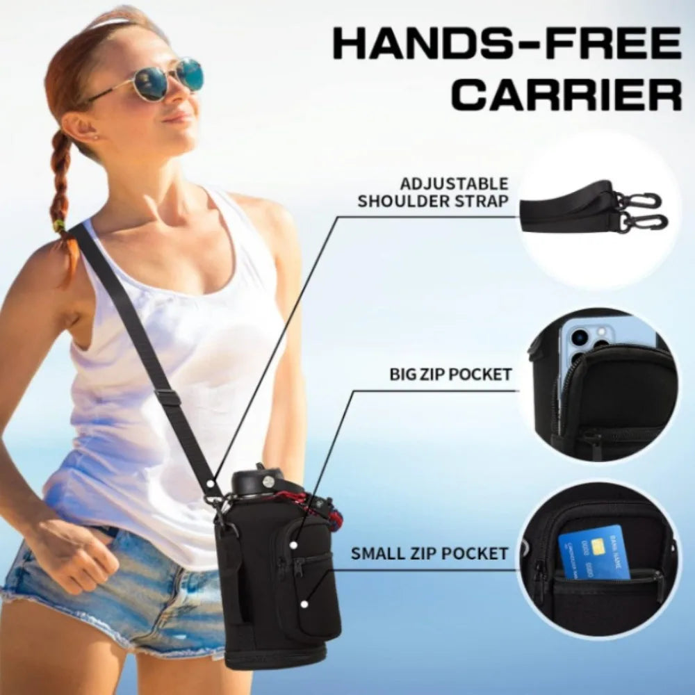 Portable Water Bottle Bag Large Capacity with Adjustable Shoulder Strap Cup Insulated Protective Cover Durable