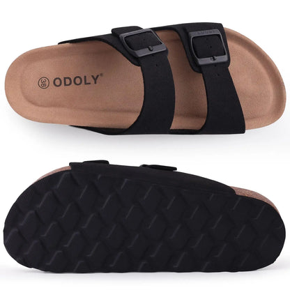 Crestar Women's Cork Footbed Slide Sandal Adjustable Buckle Summer Outdoor Suede Sandals with Arch Support Non-slip Beach Shoes