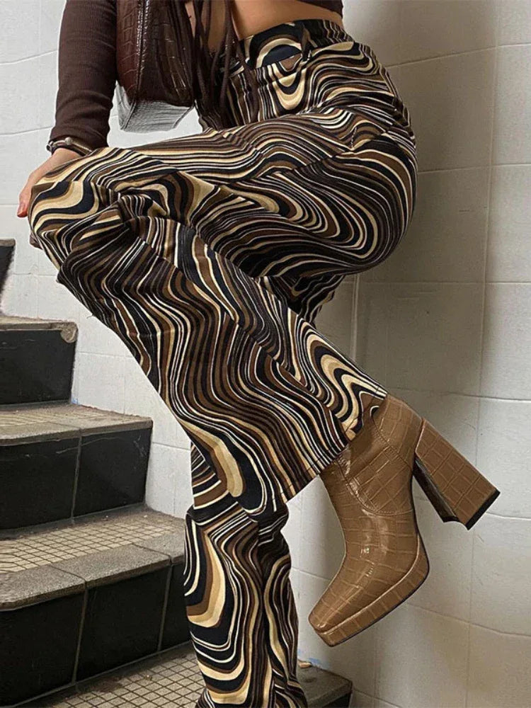 2023 Brown Leopard Y2K Joggers Women High Waist Flare Pants Double Layer Mesh Girl Aesthetic Tie Dye Trousers Female Sweatpants