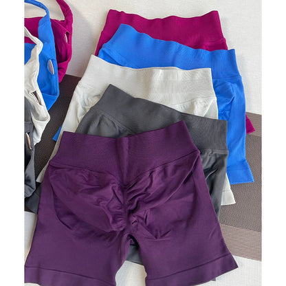 2 Pieces Yoga Gym Set Women Seamless Strappy Yoga Bra High Waist Workout Scrunch Shorts Sports Set Fitness Clothes Sportswear