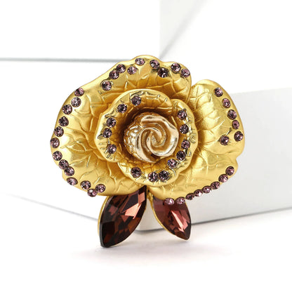 Valentine's Day Enamel Rose Brooches for Women Rhinestone Plant Flower Pins Banquet Party Backpack Gifts Jewelry Accessories
