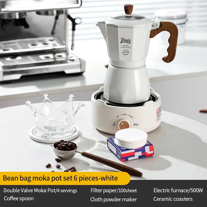 Bincoo Dual Valve Moka Pot Espresso Maker Mocha Pot Brewed Coffee Pot 220V Electric Stove Concentrated Extraction Barista Tools