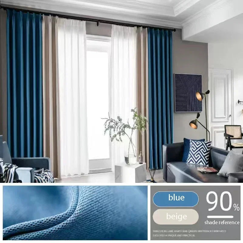 2025 New Spliced Two Color Bedroom Full Blackout Curtain Living Room Advanced Curtains Room Bay Window Light Luxury Drapes