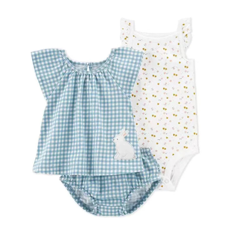 Newborn Baby Girl Clothes Set Summer Fashion Flower Cotton Infant Outfits Short Sleeved Bodysuit Shorts 3Pcs Toddler Clothing