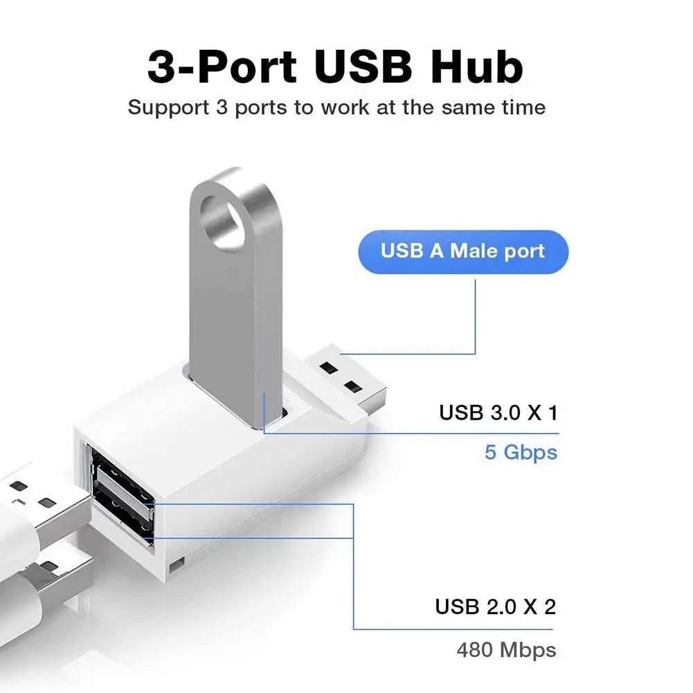 3 Ports USB One In Three Port Extender USB 3.0 Inline High Speed Transfer Data Splitter HUB Laptop Expansion