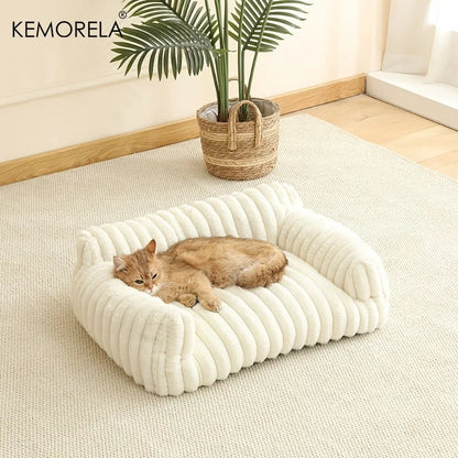 KEMORELA 1PC Striped Cat Sofa Bed Soft Polyester Pet Bed Breathable for All Seasons Suitable for Small to Medium Catsor Sleeping