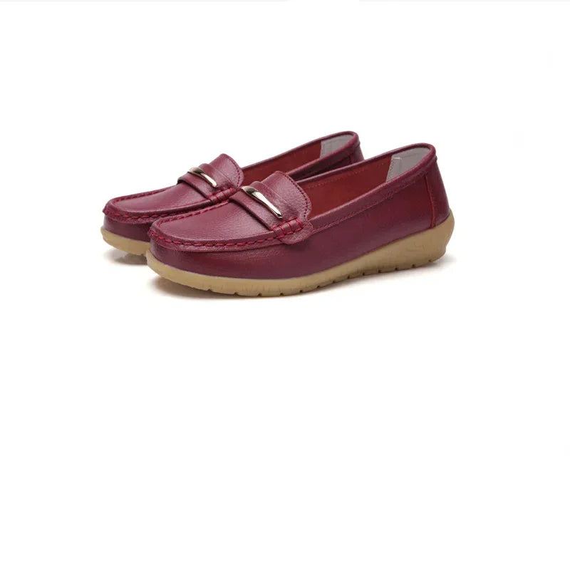 2025 New Genuine Leather Shoes Woman Slip On Women Flats Moccasins Women's Loafers Spring Autumn Mother Shoe Big Size 35-44