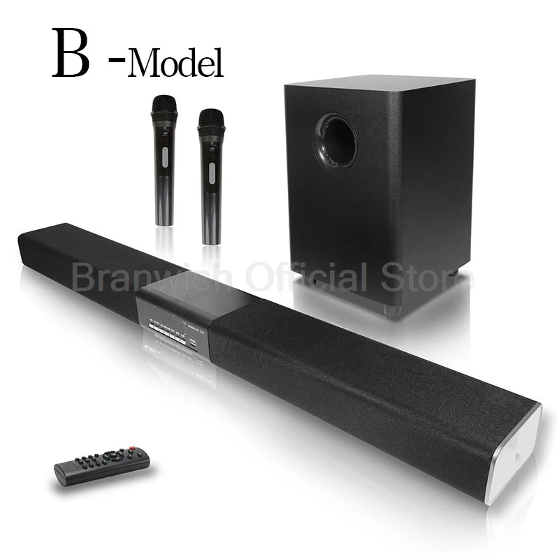 Powerful Bass 2.1 Soundbar With Subwoofer Wireless Karaoke Microphone Bluetooth 5.3 Home Theater Audio For TV Projector Home KTV