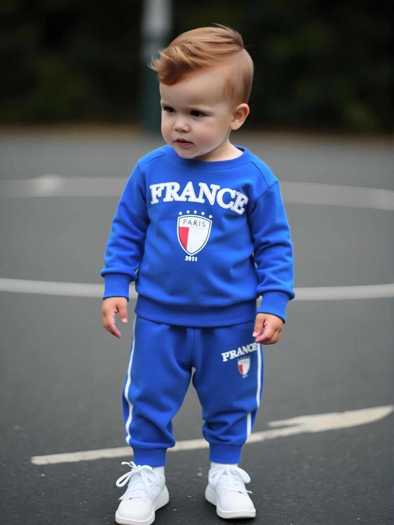 Two piece set of baby boy sports and leisure English letter printed round neck long sleeved top and pants set