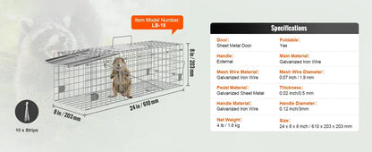 SucceBuy Live Animal Cage Trap Humane Cat Rodent Control Folding with Handle for Stray Cat Rabbits Squirrels Raccoons Groundhogs