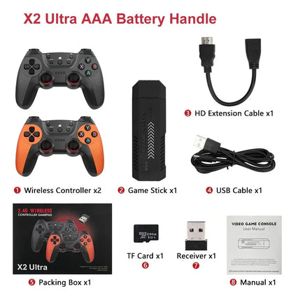 X2 Ultra Pro Retro Game Stick 64GB/128GB Portable Game Console with 4K Video Wireless Controller Supports FC & GBC Game Formats