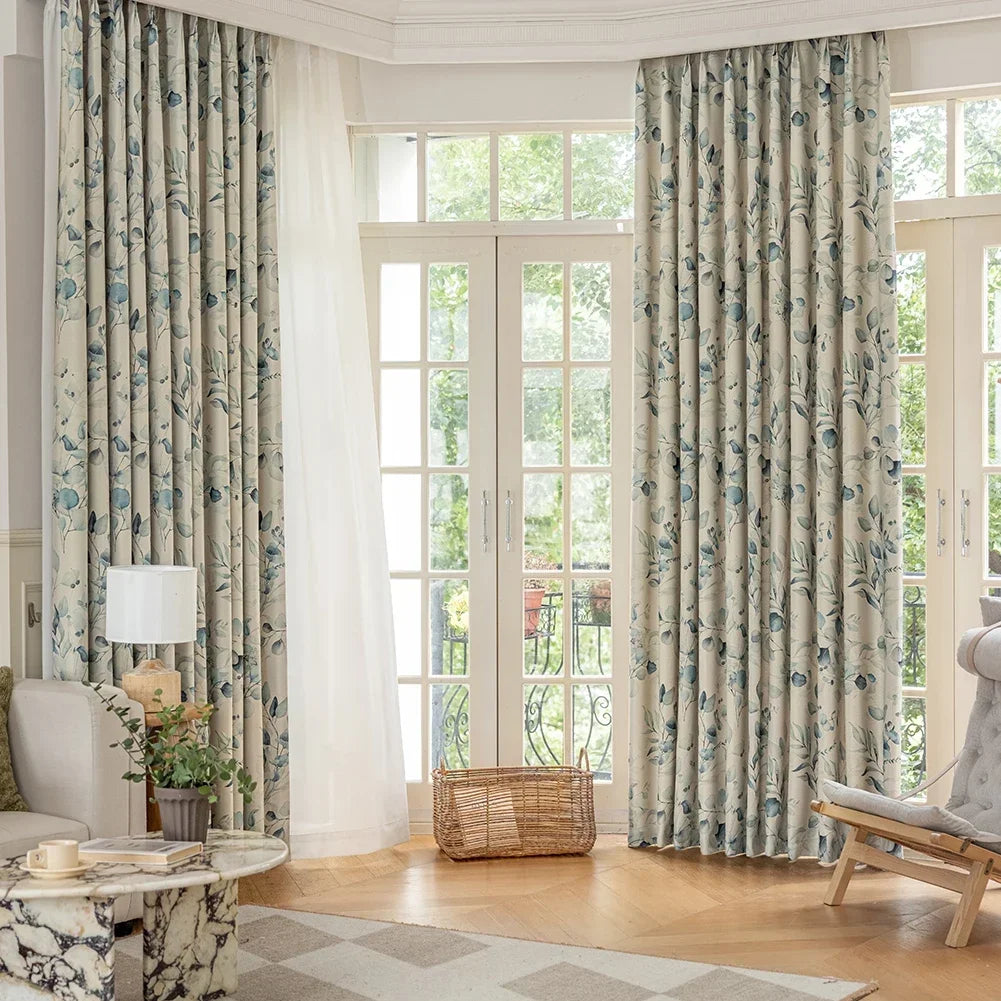LEEJOOM Green Leaves Printed Blackout Curtain Window Blinds for Living Room Bedroom French Window 1PC