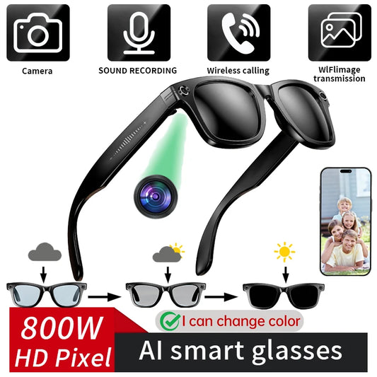Lunettes intelligentes 8 mégapixels, enregistrement vidéo, reconnaissance photo IA, traduction de réponses, batterie 270 mAh, étanche IP65, Bluetooth