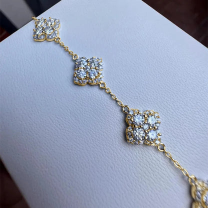 Rrjzz Four-Leaf Clover Moissanite Women Bracelet D Color VVS1 Lab Created Imitation Diamond Round Cut Jewelry GRA Certificated