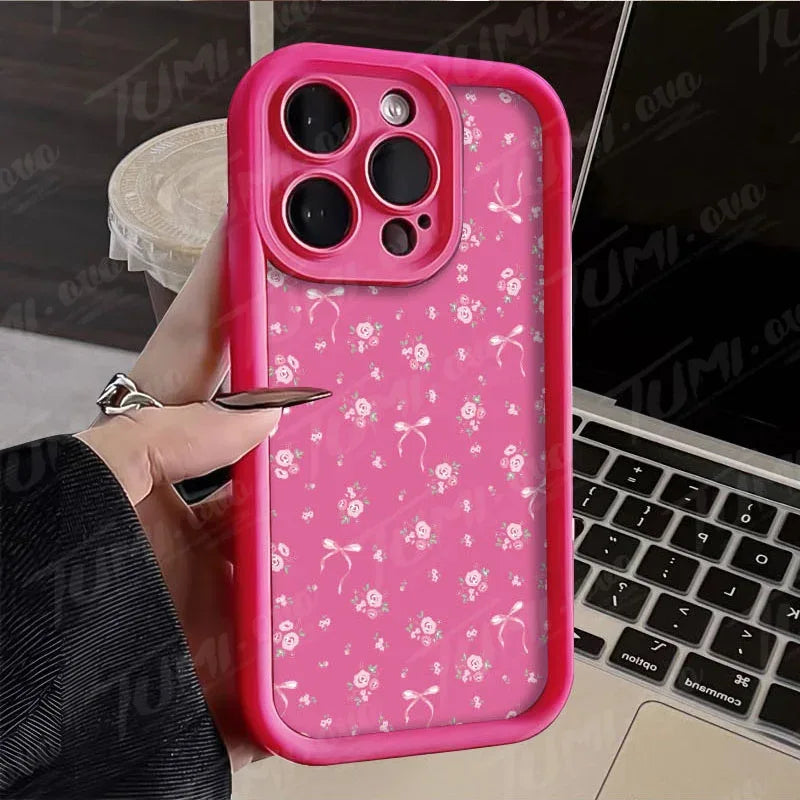 Rose Flower Bowknot Silicone Phone Case for Xiaomi Redmi Note 13 12 11 Pro Plus 12S 11S 10S 10 9 9S 8 12C 13C Matte Back Cover