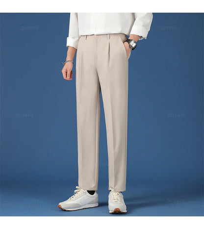 All Seasons New Smooth Pendulous Suit Pants Men Business Long Trousers Korean Formal Ankle Length Pant Male Plus Size 40