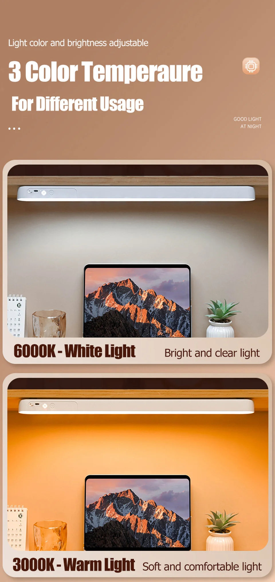 HOMEFISH Eye-care Table Lamp LED Light Bar Rechargeable Wirless Desk Reading Lamp USB Night Light For Bedside Kitchen Cabinet