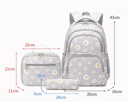 Daisy Pattern School Bag Backpack Pencil Case Handbag Three Piece Set Nylon Fabric Waterproof Boys Girl Teenagers Trend Backpack