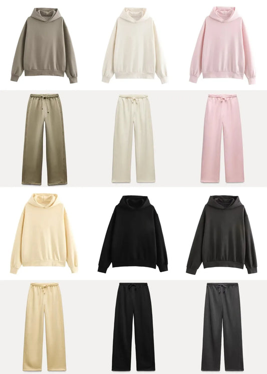 2024 Autumn/Winter new TRAF women's multi-color selection classic simple all-in-one hooded loose long-sleeved hoodie sweatpants