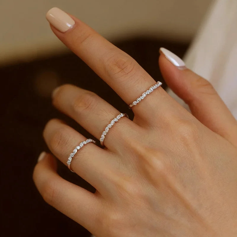 TFGLBU Trendy 1.5mm Moissanite Ring for Women Lab Diamond Matching 100% 925 Sterling Silver Certified Band Wholesale Jewelry