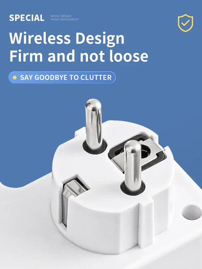 EU plug and socket 4 sockets, multi plug wall power plug and socket without extension cable or USB and Type-C port