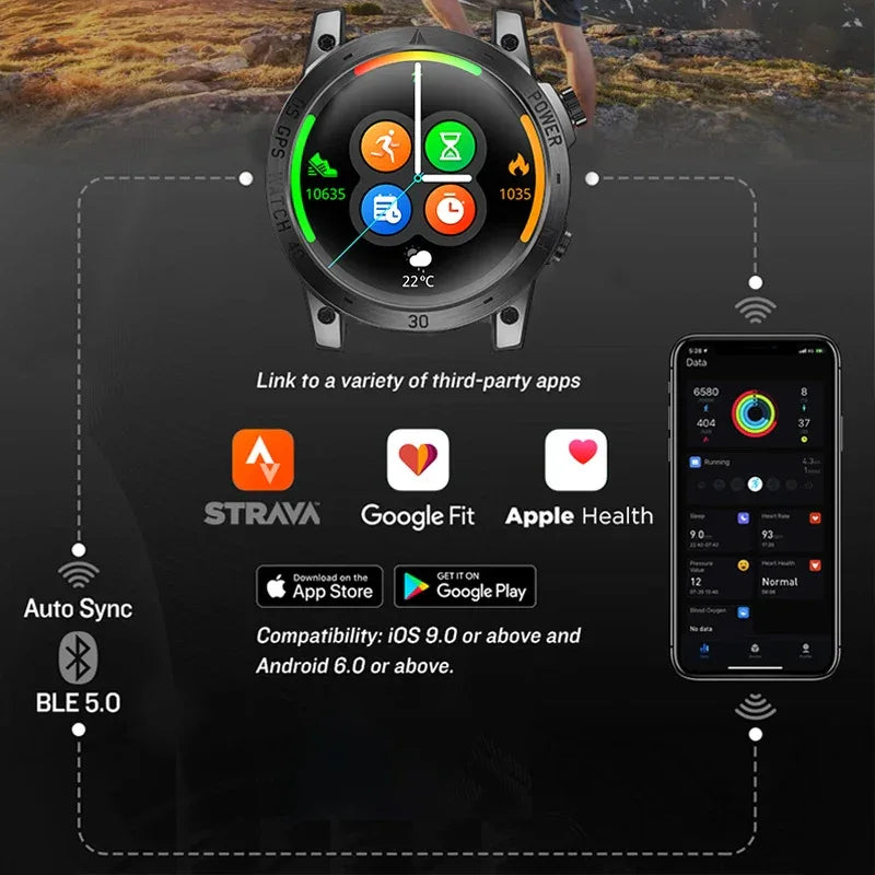 NORTH EDGE New GPS Watches Men Sport Smart Watch HD AMOLED Display 50M ATM Altimeter Barometer Compass Smartwatch for Men