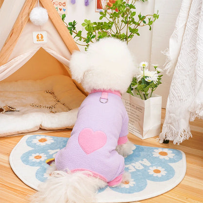 Heart Pattern Dog Pajamas for Small Dogs, Warm Fleece Dog Jumpsuit Yorkie Puppy Onesie Autumn Winter Clothes Chiwawa Pet Apparel
