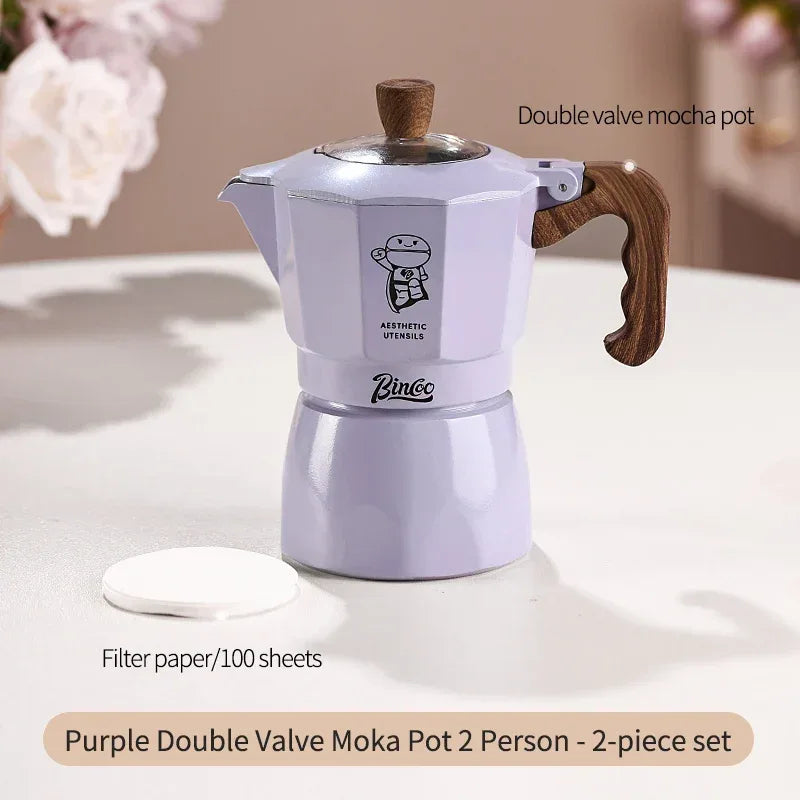 Double Valve Moka Pot Coffee Mocha Pot Set Espresso Moka Pot Electric Stove Heated Brewed Coffee Pot Italian Barista Tools 220v